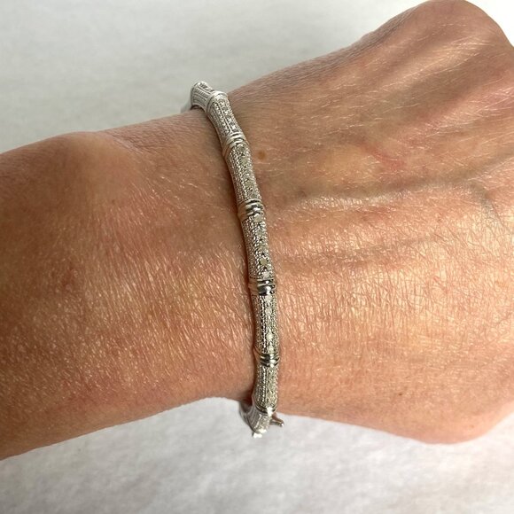 Sterling Silver 925 DBJ Oval Bamboo Hinged Diamond Bangle Bracelet Sz 7.25" - Picture 13 of 16